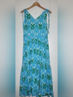 Talbots Blue and Green V-Neck Sleeveless Maxi Dress